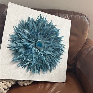 Teal Feather Wall Art - damaged